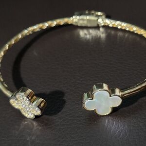 Rachel Zoe Cuff Bracelet Bangle Mother of Pearl 925 Sterling Silver CZ Stone